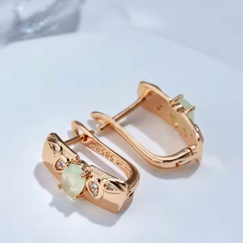 Pretty 585 RG Green and Clear Natural Gems Zircon Hoop Earrings in Rose Gold - Picture 2 of 9